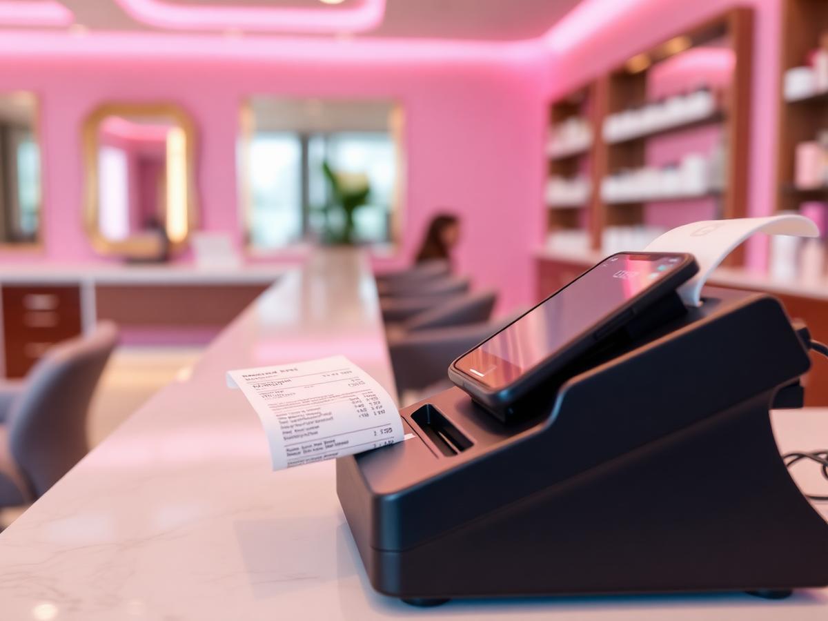 طابعة فواتير ودفع إلكتروني على كاونتر صالون